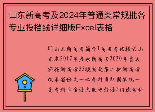 山东新高考及2024年普通类常规批各专业投档线详细版Excel表格