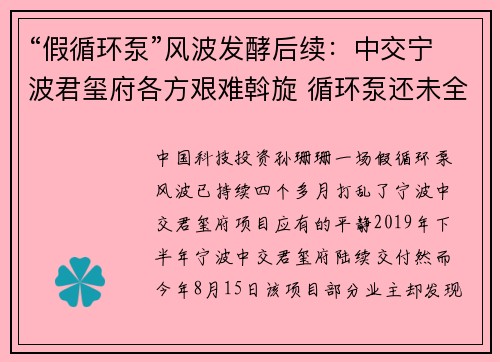 “假循环泵”风波发酵后续：中交宁波君玺府各方艰难斡旋 循环泵还未全部换新