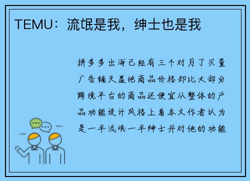 TEMU：流氓是我，绅士也是我