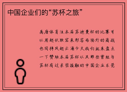 中国企业们的“苏杯之旅”